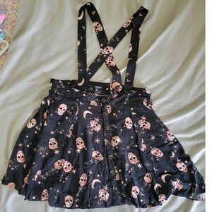 Torrid Celestial Skull Moon Skater Skirt with Suspender Straps Black Pink Size 0